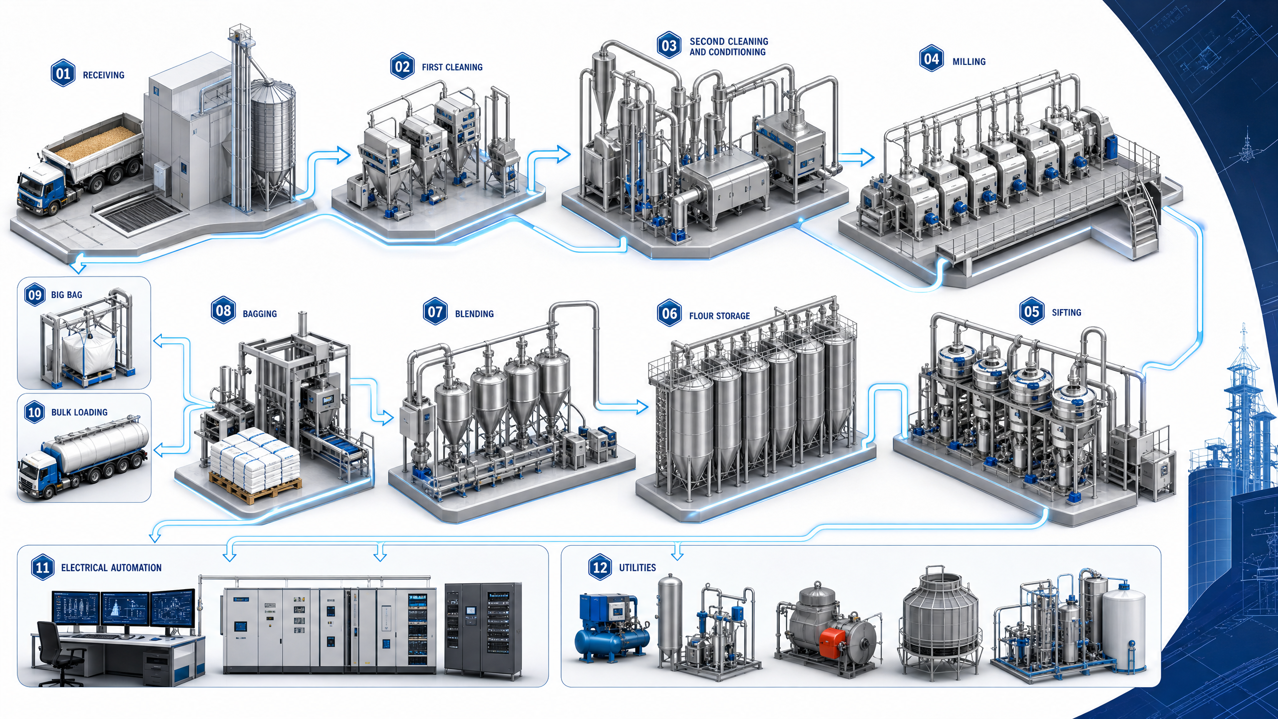 Fluxo completo do processo de moagem